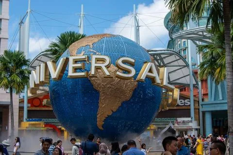 Universal Studios Globe in Theme Park Stock Photos