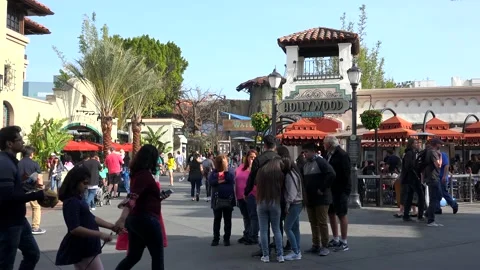 Universal Studios Hollywood theme park near the Waterworld attraction. LA Stock Footage 148549923