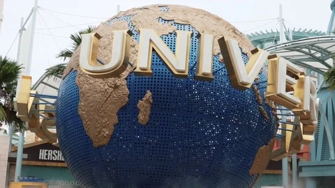 Universal studios sign large rotating globe sentosa island singapore Video stock 102743785