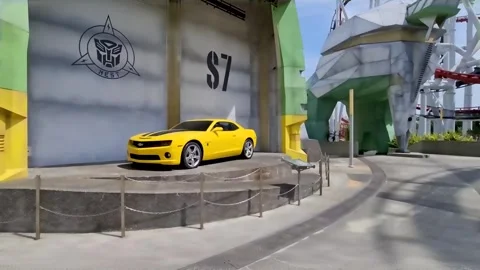 Universal Studios Singapore Transformers Zone with Camaro Bumblebee Stock Footage 266148655