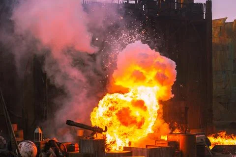 Universal Studios theme park back lot and rides Stock Photos