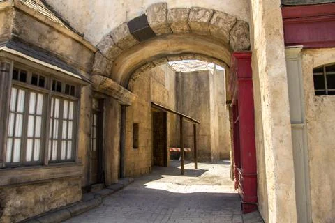 Universal Studios theme park back lot and rides Stock Photos