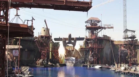 Universal Studios Waterworld plane Stock Footage 49549152