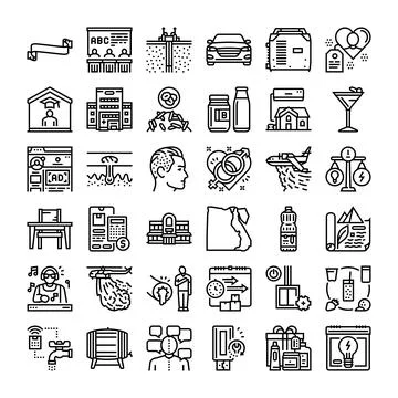 Universal symbols set representing diverse services and concepts Ilustración de archivo