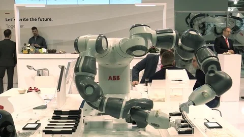 A universal technological automated robot for the production of office supplies Video stock 81083229