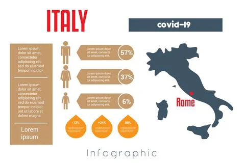 Universal template for infographics with Italy map silhouette. In this case,  Stock Illustration