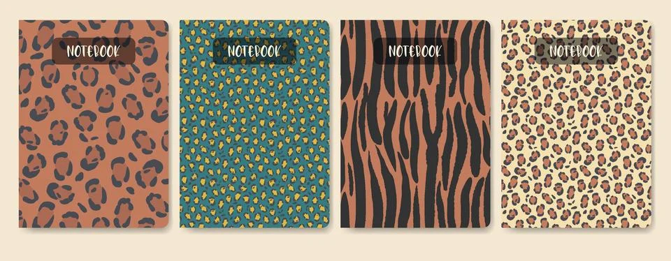 Universal template set for notebook with leopard skin pattern. Applicable f.. Illustrazione stock