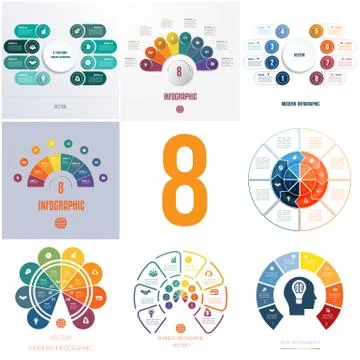 Universal templates elements Infographics conceptual cyclic processes for 8 p Stock Illustration