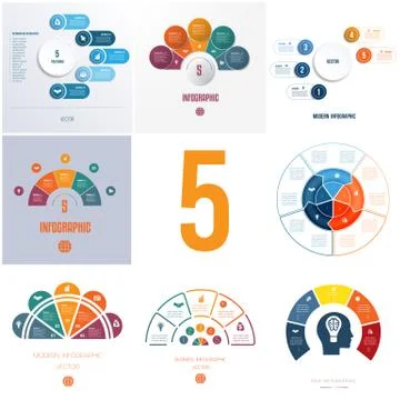Universal templates elements Infographics conceptual cyclic processes for 5 p Stock Illustration