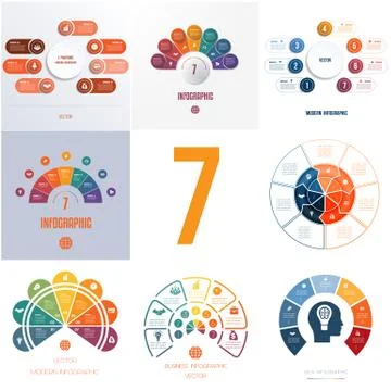 Universal templates elements Infographics conceptual cyclic processes for 7 p Stock Illustration