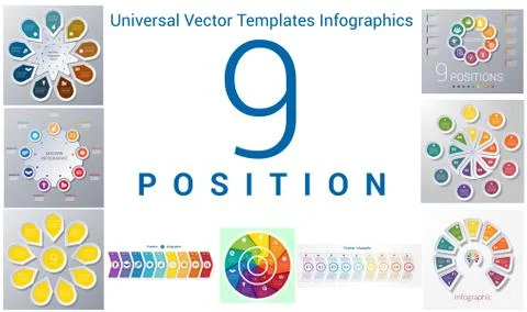 Universal templates set infographics 9 positions Stock Illustration