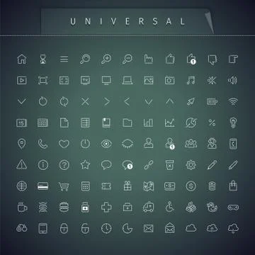 Universal Thin Icons Set Stock Illustration