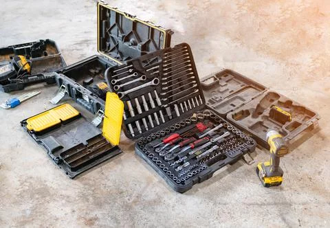 Universal tool set for fix machine. Stock Photos