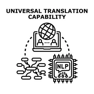 Universal translation capability connecting global communication through nlp Illustrazione stock