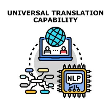 Universal translation capability connecting global communication through nlp Stock Illustration