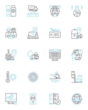 Universal travel linear icons set. Explore, Adventure, Culture, Destination Stock Illustration