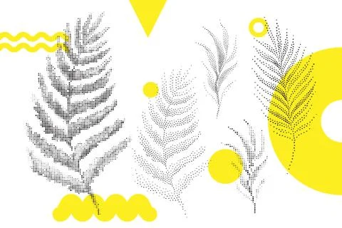 Universal trend dotty leaves set. Dotted bright bold elements co Stock Illustration