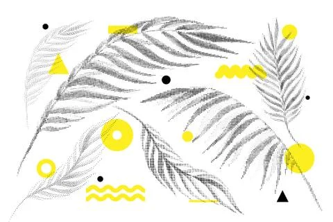 Universal trend dotty leaves set. Dotted bright bold elements co Stock Illustration