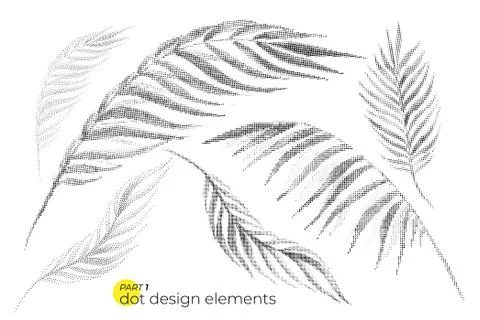 Universal trend dotty leaves set. Dotted bright bold elements co Stock Illustration