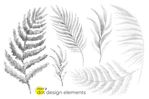 Universal trend dotty leaves set. Dotted bright bold elements co Stock Illustration