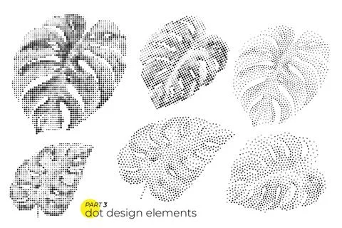 Universal trend dotty leaves set. Dotted bright bold elements co Stock Illustration