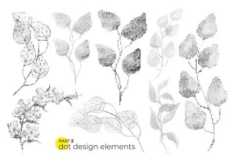 Universal trend dotty leaves set. Dotted bright bold elements co Stock Illustration