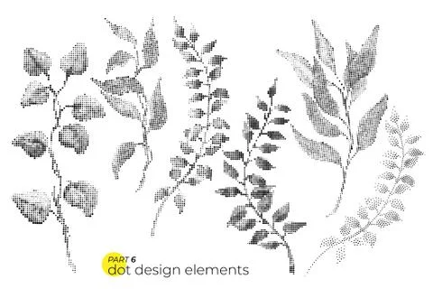 Universal trend dotty leaves set. Dotted bright bold elements co Stock Illustration