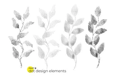 Universal trend dotty leaves set. Dotted bright bold elements co Stock Illustration