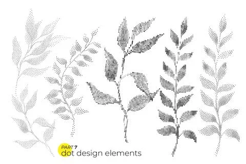 Universal trend dotty leaves set. Dotted bright bold elements co Stock Illustration