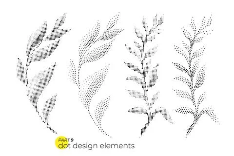Universal trend dotty leaves set. Dotted bright bold elements co Stock Illustration