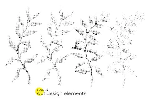 Universal trend dotty leaves set. Dotted bright bold elements co Stock Illustration