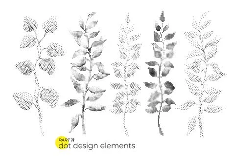 Universal trend dotty leaves set. Dotted bright bold elements co Stock Illustration