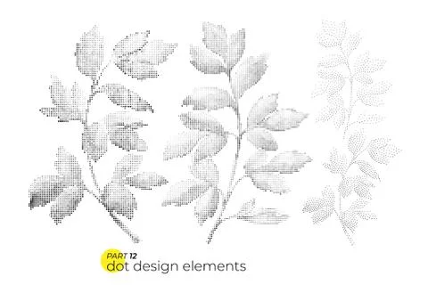 Universal trend dotty leaves set. Dotted bright bold elements co Stock Illustration