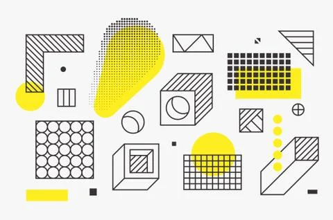 Universal trend linear geometric shapes set with halftone elements Stock Illustration