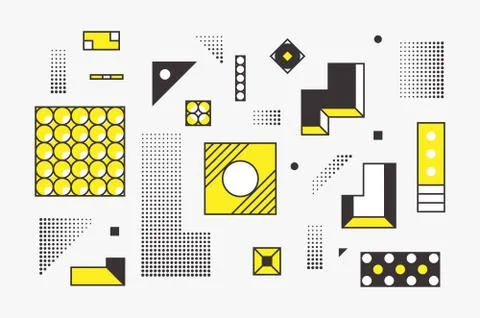 Universal trend linear geometric shapes set with halftone elements Illustrazione stock