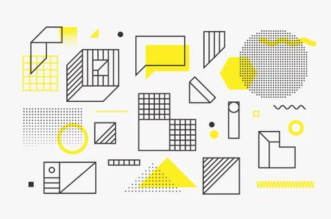 Universal trend linear geometric shapes set with halftone elements Stock Illustration