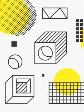 Universal trend poster. Linear geometric shapes set with halftone elements Stock Illustration