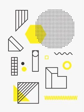 Universal trend poster. Linear geometric shapes set with halftone elements Illustrazione stock