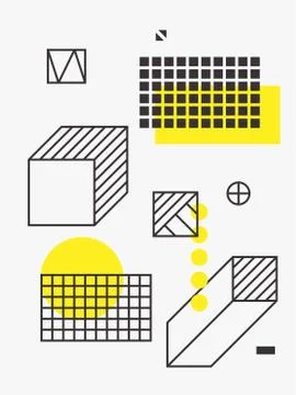 Universal trend poster. Linear geometric shapes set with halftone elements Stock Illustration