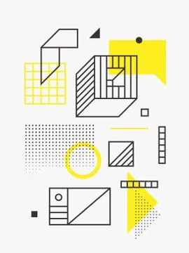 Universal trend poster. Linear geometric shapes set with halftone elements Illustrazione stock