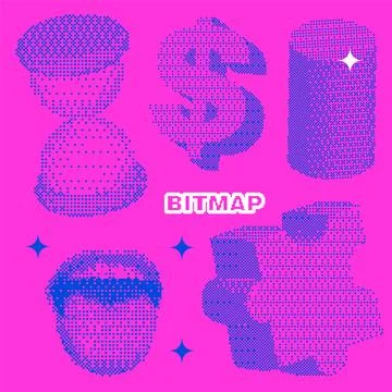 Universal trendy pixel textured geometric bright bold 3d shapes set. Collection Stockillustratie