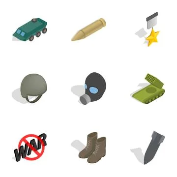 Universal war icons set, isometric 3d style 스톡 일러스트