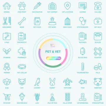 Universal Web And Internet Pet and Vet Line Icons Set. Web, Blog And Social Stock Illustration