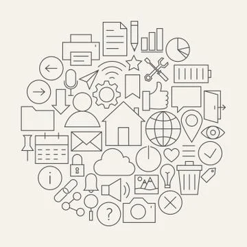 Universal Web and Mobile User Interface Line Icons Set Circular Shaped Stock Illustration