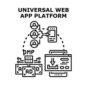 Universal web app platform developing and advertising concept 스톡 일러스트