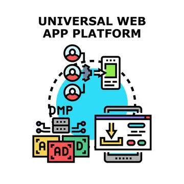 Universal web app platform developing and advertising concept Stock Illustration