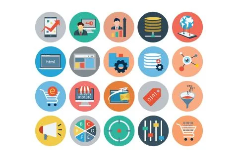 Universal Web Flat Colored Vector Icons Stock Illustration