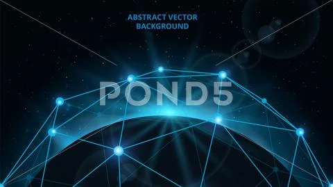 Universe connected. Digital planet, web map communication. Night starry sky and Stock Illustration