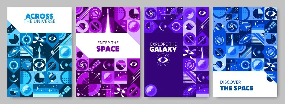 Universe galaxy space explore posters set Stock Illustration