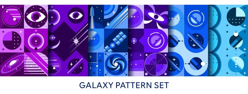 Universe galaxy space seamless patterns set 스톡 일러스트